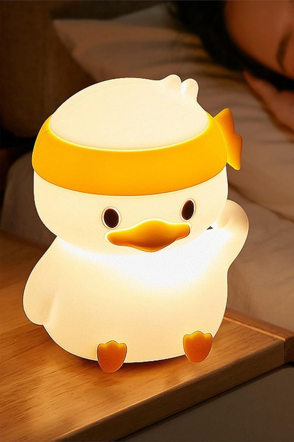 Çocuk Bebek Odası Bandanalı Ördek Figür Gece Lambası LED Işık Sevimli Figürlü Dokunmatik Şarjlı