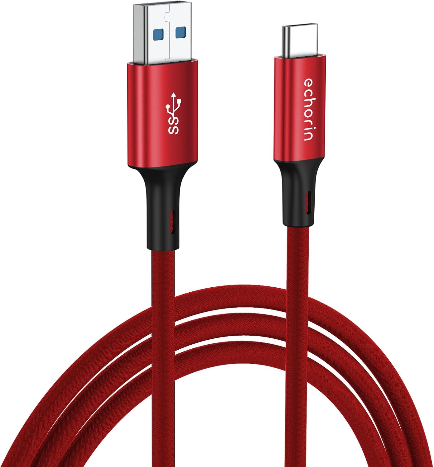 USB-A'dan USB-C'ye Örgülü, 1 Metre, Hızlı Şarj ve Data Kablosu (Kırmızı)