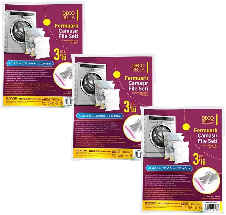 3 'lü Fermuarlı Çamaşır Filesi Seti
