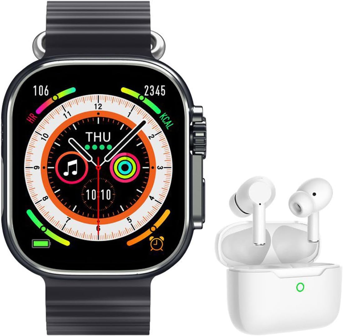 Kablosuz Kulaklık Hediyeli, Arama Konuşma Özellikli Siyah Silikon Kayışlı Yeni Nesil Akıllı Saat