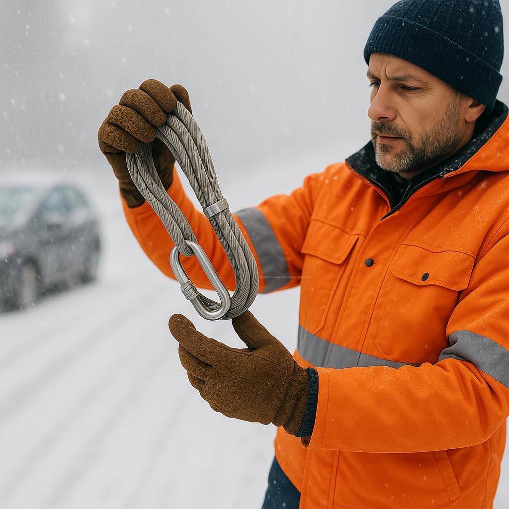 Çelik Çekme Halatı, 3,5 Metre, 6‑8 mm Kalınlık, İzoleli, Dayanıklı Araç Kurtarma Halatı, Oto Yük Çekme Halatı, Güvenli ve Uzun Ömürlü Kullanım