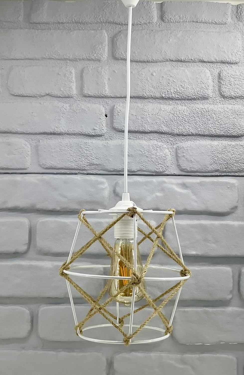 Beyaz Tekli Halatlı Silindirik Konik Sarkıt Cafe Restaurant Mutfak Avize Aydınlatma