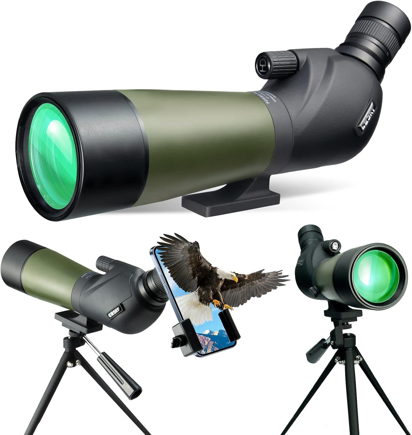 20-60x60mm Su Geçirmez Darbeye Dayanıklı Spotting Kapsam ve Digiscoping Adaptörü BAK4 Prizmalar Hedef Çekim Avcılık Kuş Gözlemciliği Yaban Hayatı Manzara