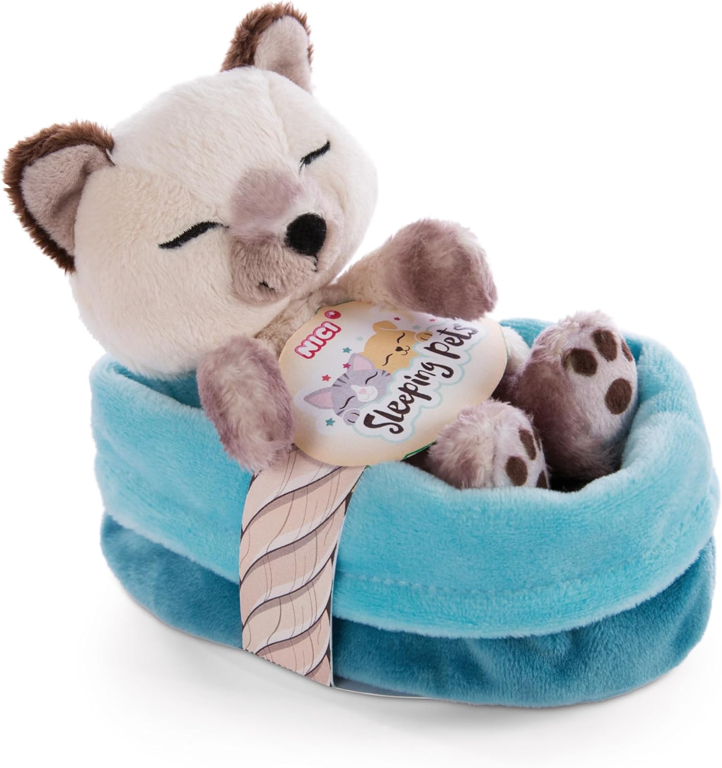 Nici 47893 Soft Basket 12 cm – Sleeping Pets Cuddly Toy Siamese Cats for Girls, Boys & Babies – Fluffy Stuffed Cuddle, Play & Sleep with – Cosy Plush Animals, Paws,