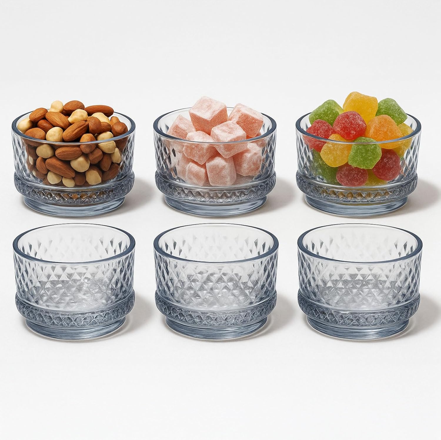 Lüx Kristal Büyük Cam Sunum Seti 6'lı, Kristal Kesme Cam Dondurmalık ve Tatlı Sunum, 9 cm x 5 cm
