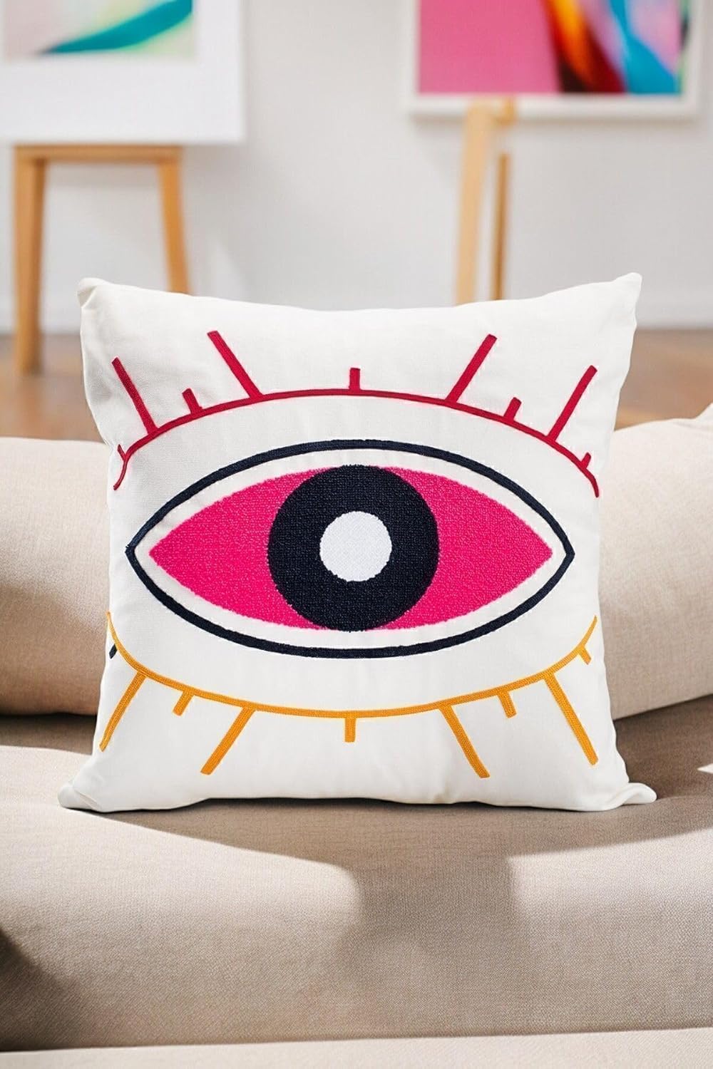 45X45 Özel Tasarım Panç Süzene Desen Dekoratif Kırlent Kılıfı Modern Beyaz 20