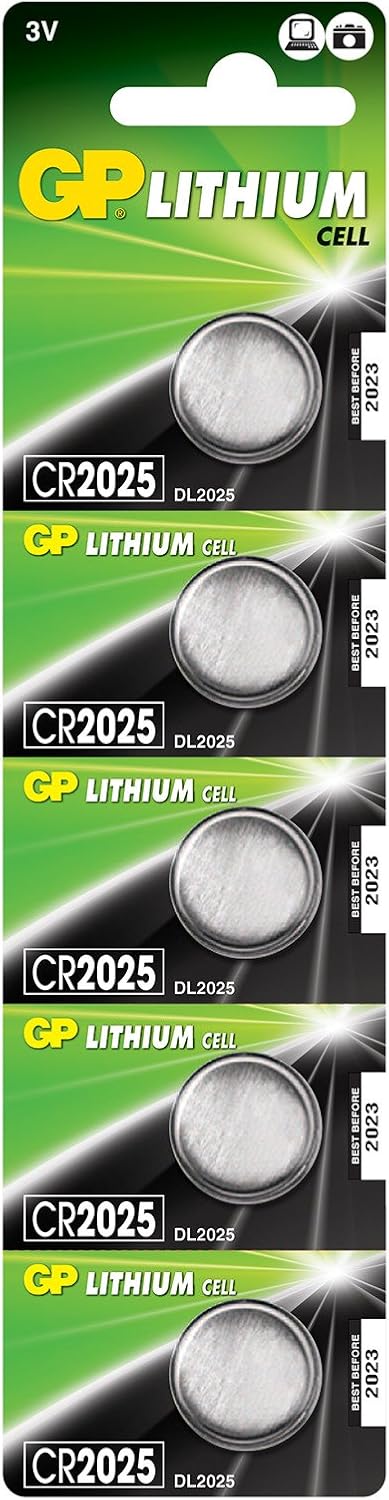 GP Batteries CR2025 2025 Boy Lityum Düğme Pil, 3 Volt, 5'li Kart, Gri