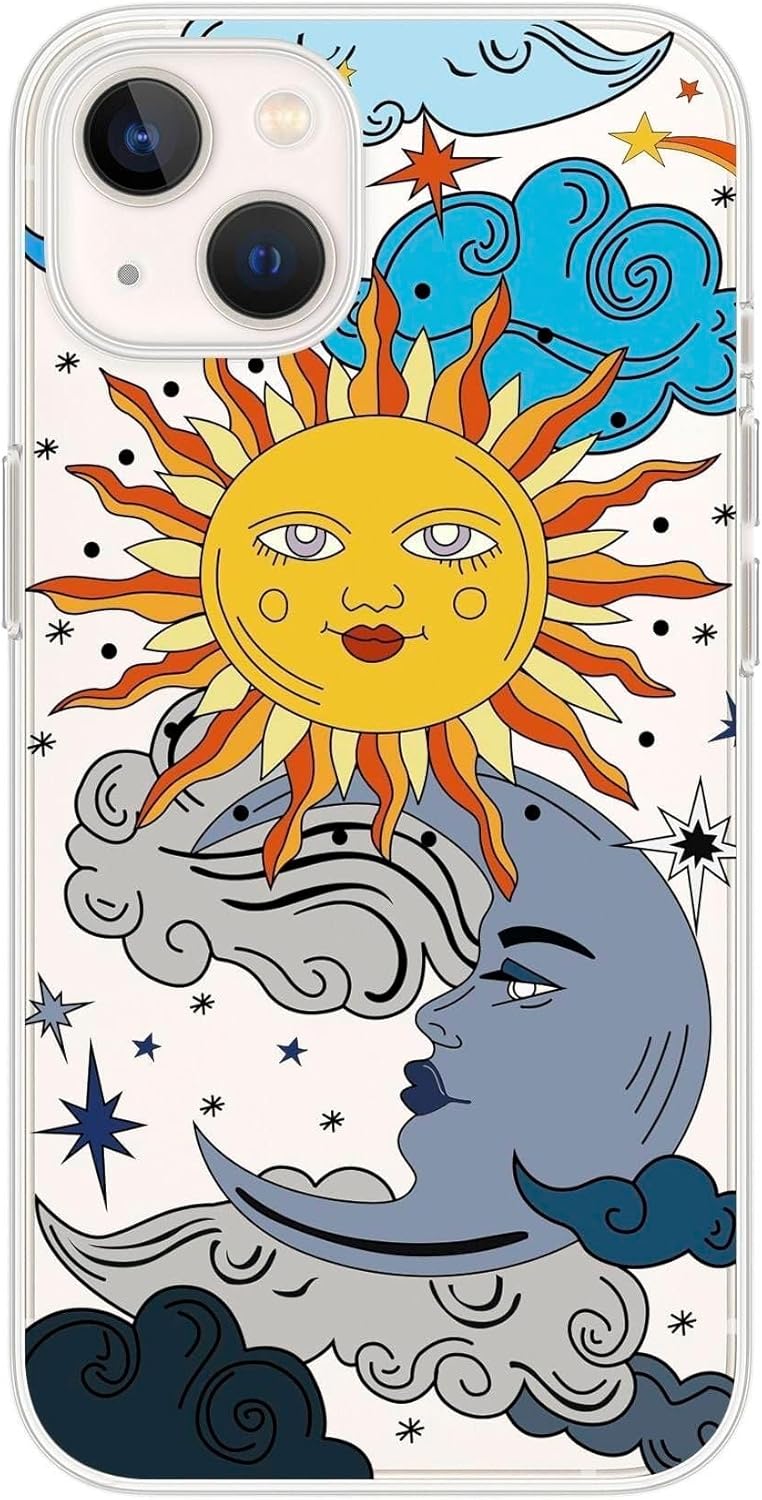 13 ile Uyumlu Güneş ve Ay Desenli Şeffaf Silikon Telefon Kılıfı – Çok Renkli