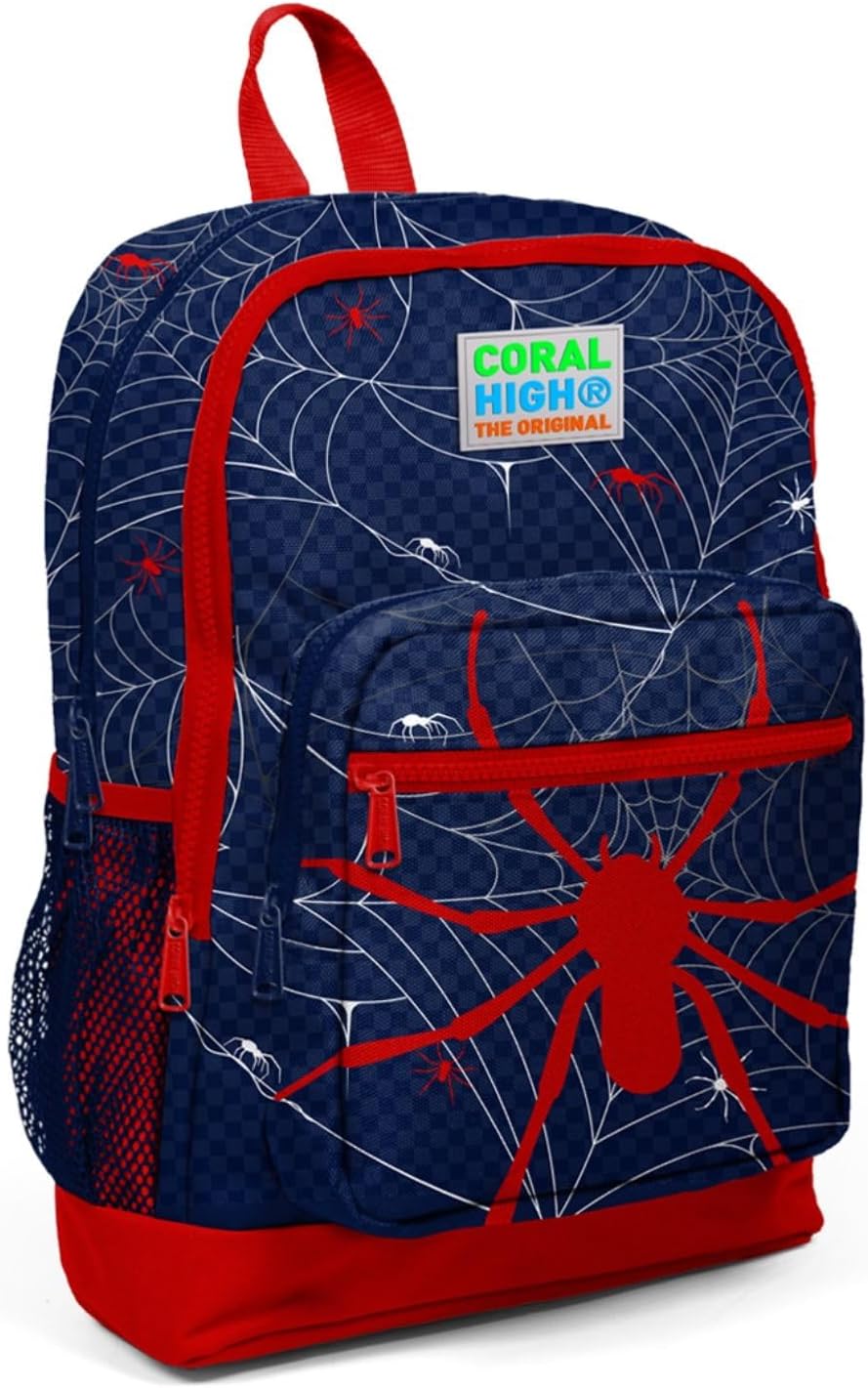 Dört Bölmeli Lacivert kırmızı Örümcek Desenli İlkokul Çantası 23720