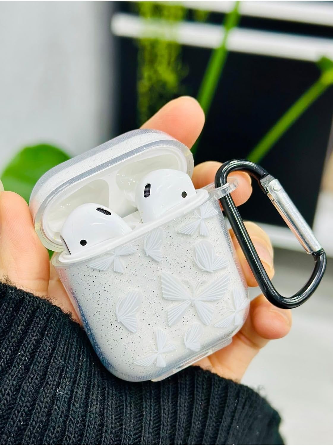 1. Nesil Ve 2. Nesil ile Uyumlu Kelebek Tasarımlı Simli Kalın Şeffaf Silikon Kılıf - Beyaz