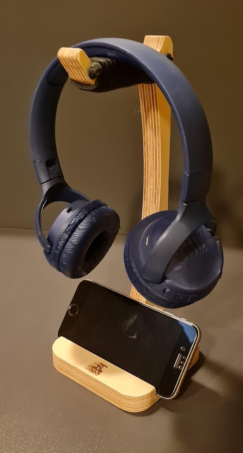 DeveWood Ahşap telefon tutuculu kulakık standı