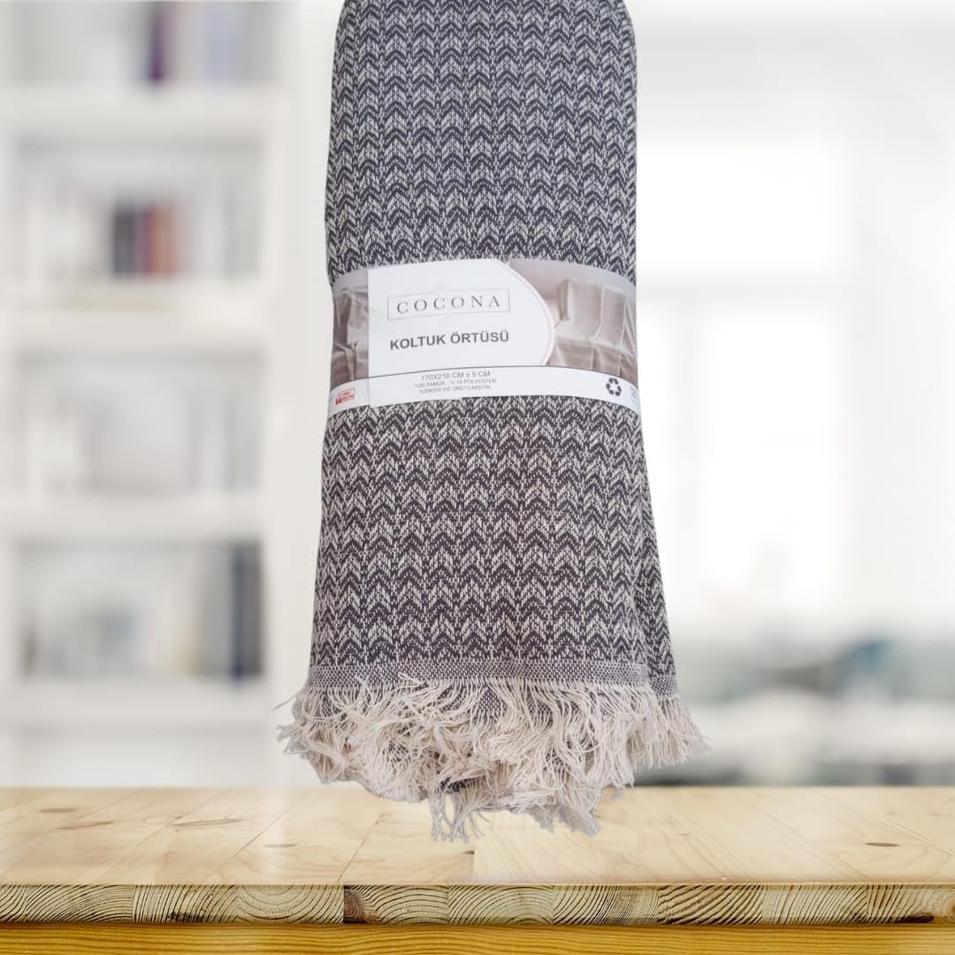 Koltuk Örtüsü Natural Pamuklu Koltuk Şalı Çekyat Örtüsü 170x210 (LACİVERT-KREM)