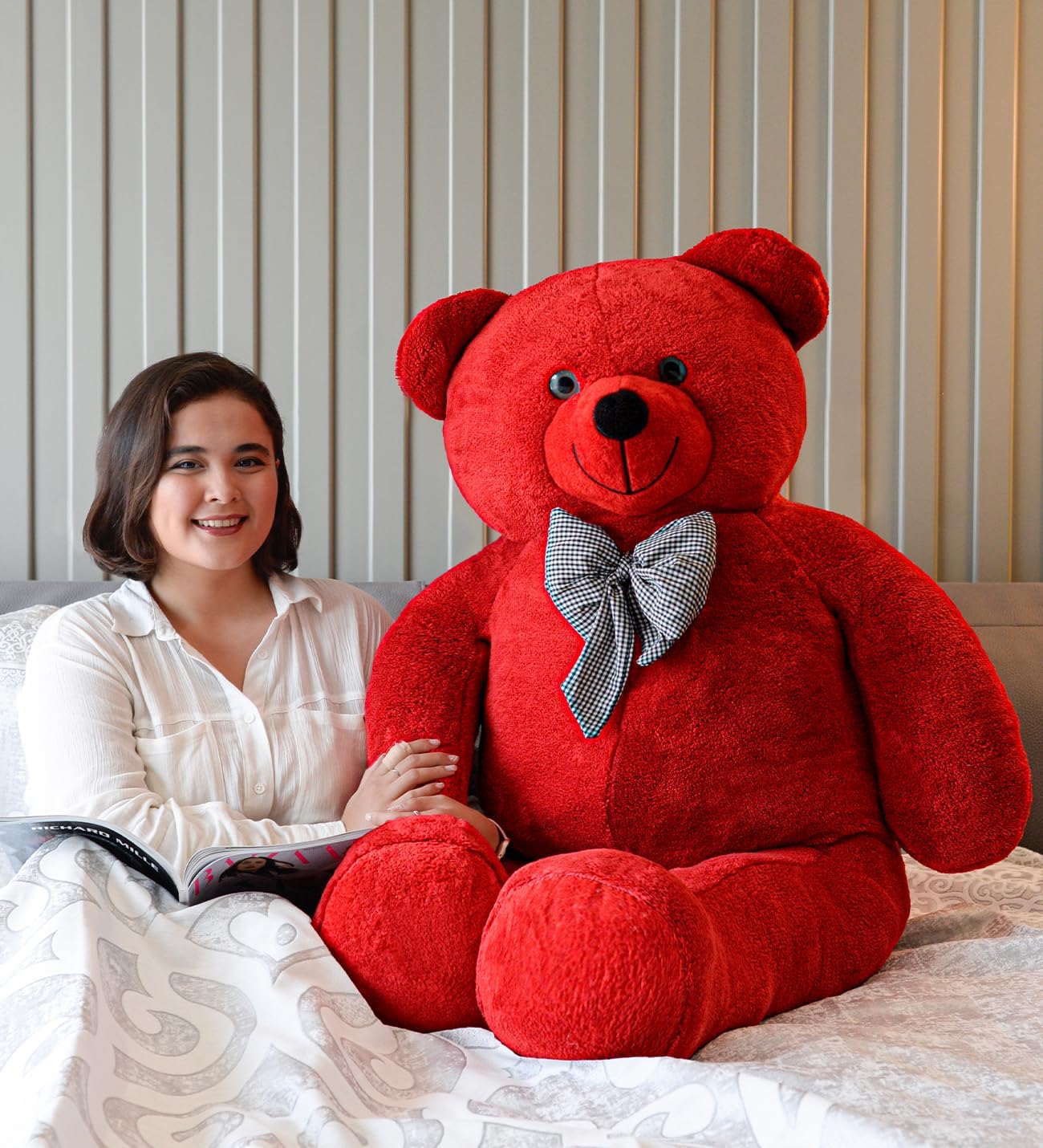 Özgüner Oyuncak Kırmızı Papyonlu Dev Pelüş Ayıcık,Papyonlu Ayı,Peluş Ayı,Yumuşak ve Sevimli Büyük Boy Ayı, Ayı,Sarılmalık Ayı,Papyonlu Ayıcık,Sevgiliye Hediye Ayıcık (160cmKırmızı)