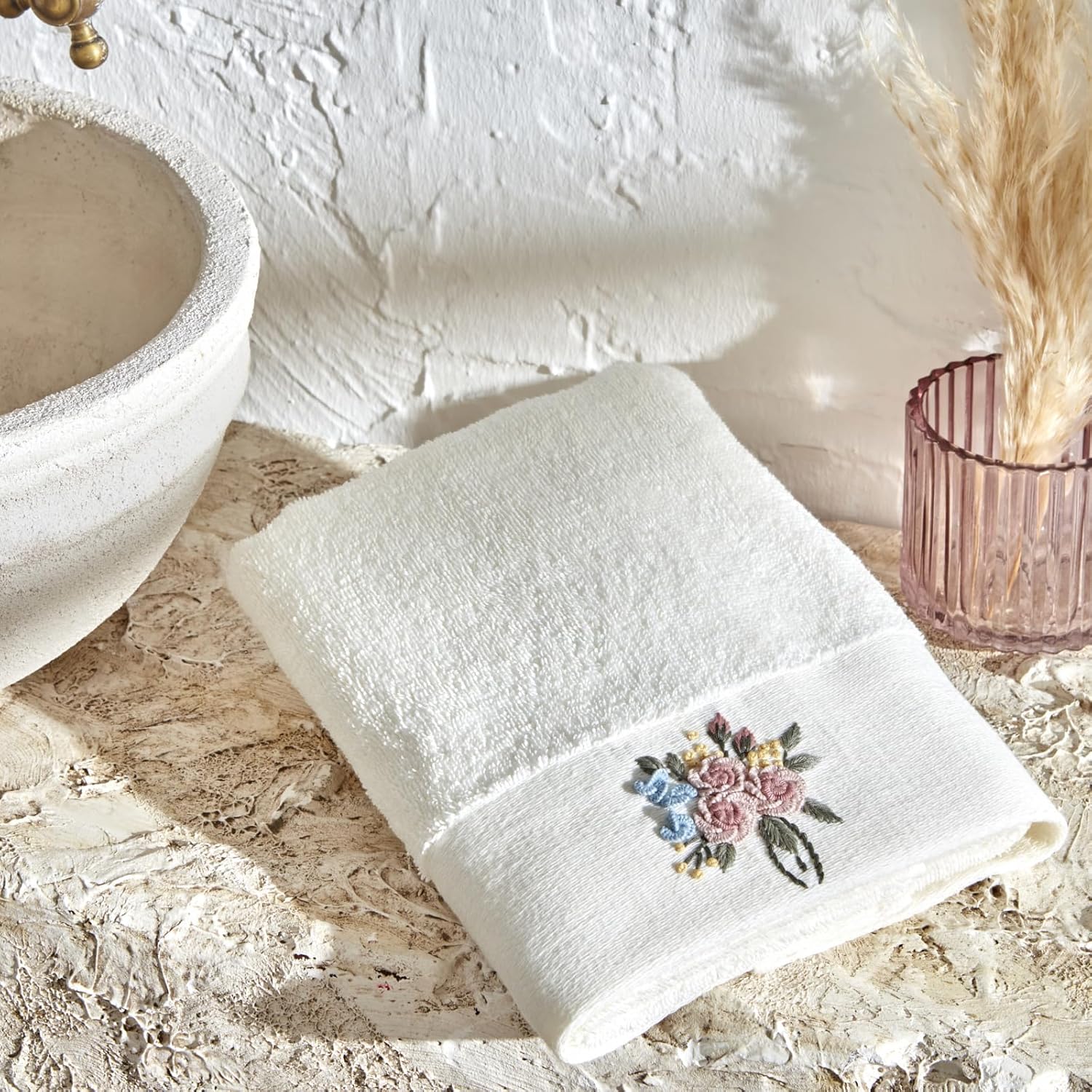 Nakışlı %100 Pamuk Havlu Mavi 30x50 Cm