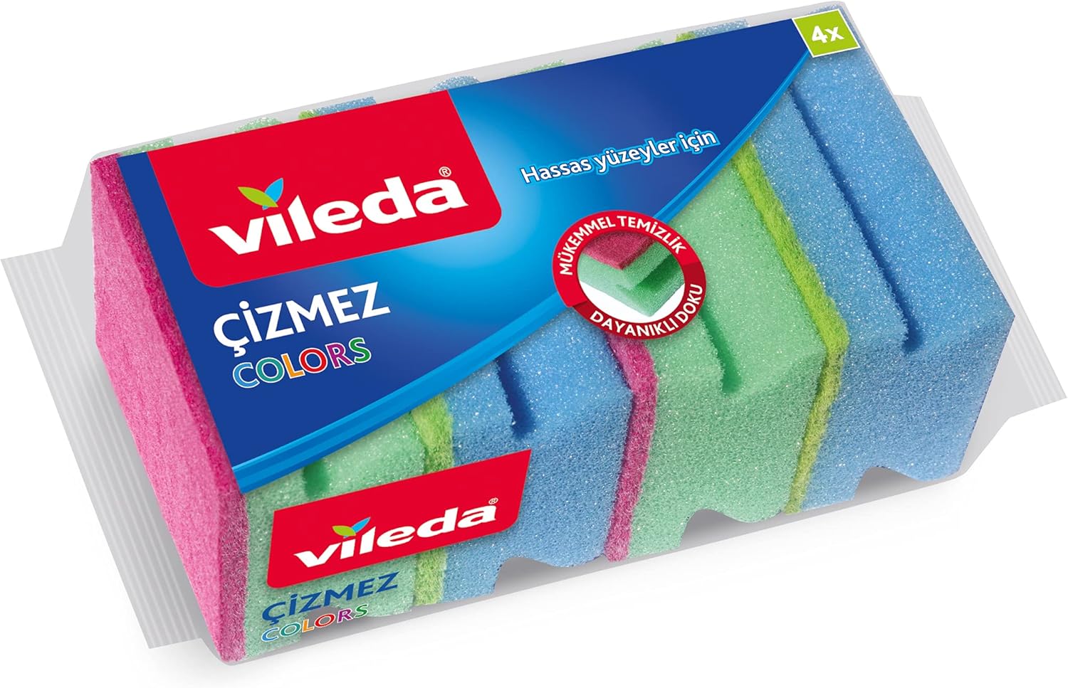 169750 Colors Çizmez Sünger 4'lü Oluklu, Yeşil-Mavi-Pembe