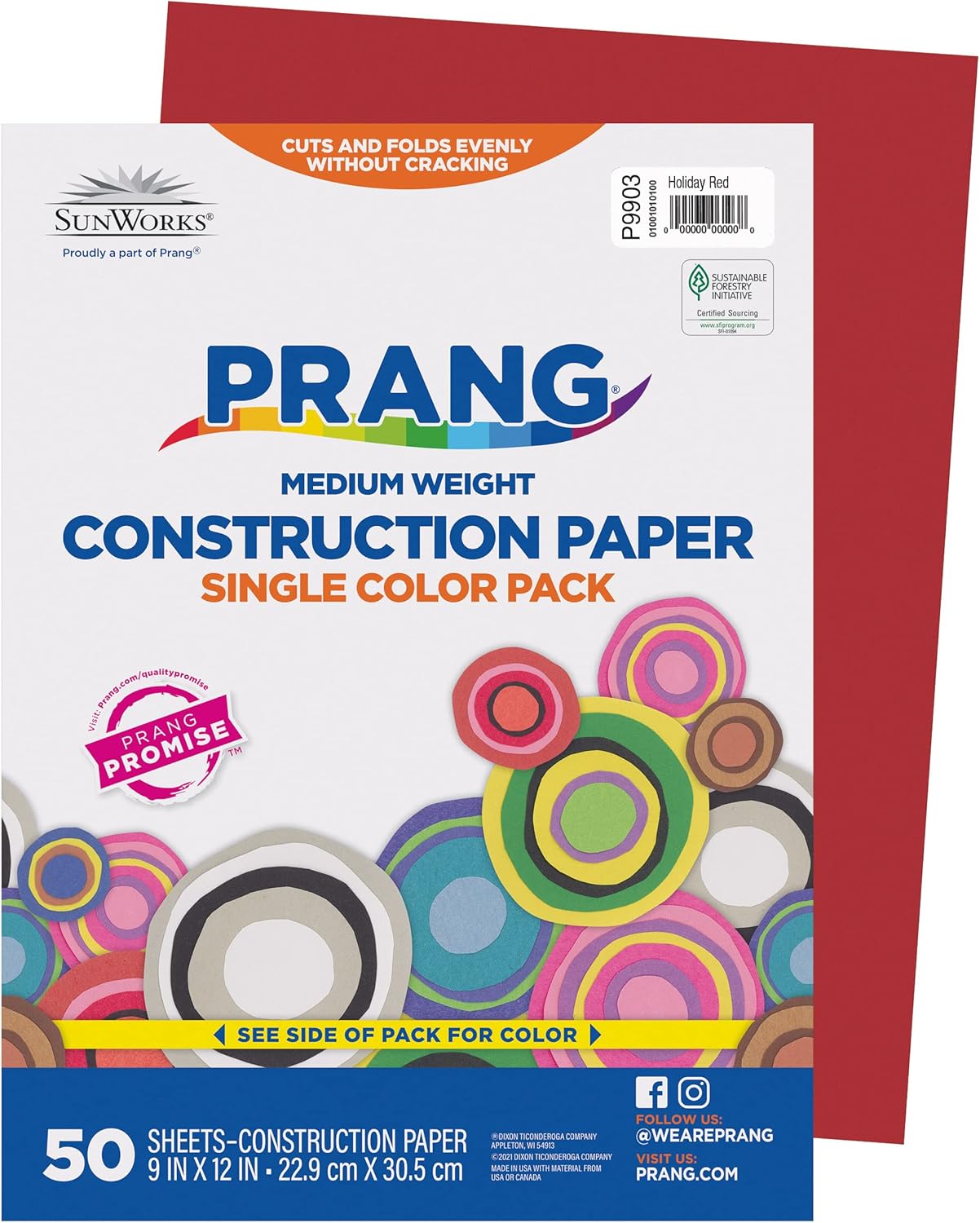 Prang (Formerly SunWorks) İnşaat Kağıdı, Tatil Kırmızısı, 9" x 12", 50 Yaprak