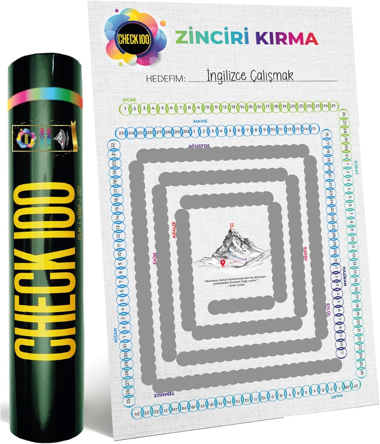 Kazınabilir Zinciri Kırma Posteri, Hedef Zinciri Kırma Kazı Kazan Posteri, Kişisel Gelişim Hediyesi, Zinciri Kırma, Hedefli Poster, Kişisel gelişim posteri