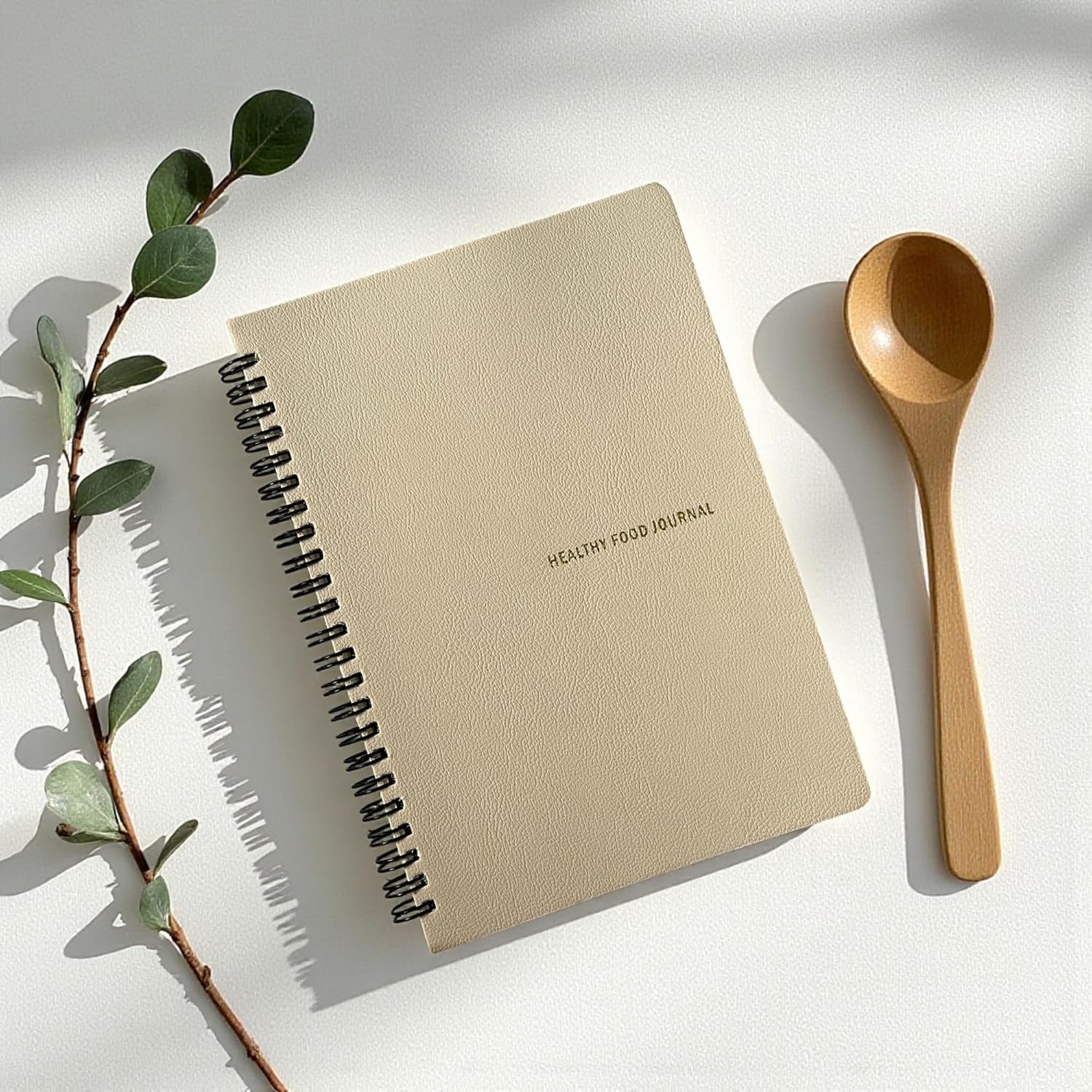 12 Haftalık A5 Beslenme ve Kilo Takip Planlayıcı Defter | Spiralli, Deri Kapaklı, Günlük ve Haftalık Takip | Healthy Journal (Bej)