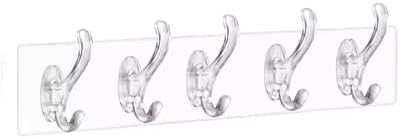 Group - Kendinden Yapışkanlı, Güçlü, Şeffaf 5'li Askılık - Kapı Arkası, Mutfak, Duvar, Banyo