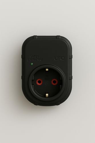 UFO Yeni Tekli Akım Korumalı Topraklı Priz, Sürekli Koruma, 16A 250V, Max 3500W Aşırı Yük Koruması (Siyah)