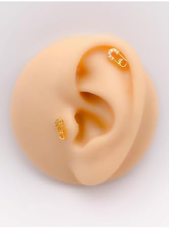 MITH SB TAKI Tragus Piercing, Taşlı Çengelli İğne, 316L Cerrahi Çelik, 1.2mm Kalınlık, 8mm Boy, Altın Renk