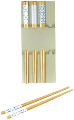 Bambu Yemek Çubuğu Seti, 23 cm, Siyah Beyaz Desenli, 4 Çift (Mavi)