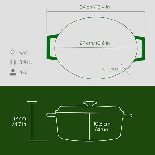 Döküm Oval Tencere Döküm Demir Yekpare Kulplu Premium Serisi Ölçü 21x27cm. Yeşil