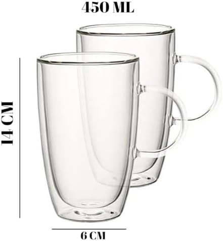 450 ml Çift Cidarlı Şeffaf Cam Kupa – Dayanıklı, ve Soğuk İçeceklere Uygun, Şık ve Dayanıklı Borosilikat Cam Bardak