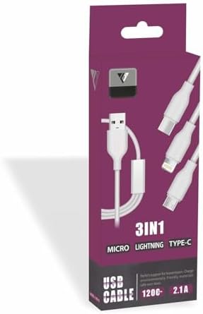 Yetty 3 in 1 2.1A Micro Lightning ile Uyumlu Type-C 1.2m Şarj Kablosu Beyaz YKB-10