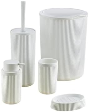 5 Parça Lüx Plastik Banyo Seti 7 Litre Dokunmatik Çöp Kovalı, Antibakteriyel Fırça (Siyah-Gri) (BEYAZ)