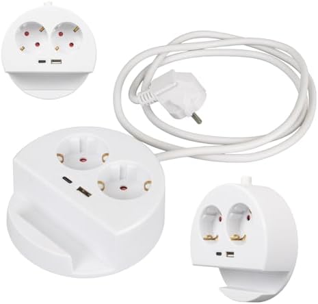 2'li Telefon Standlı Grup Priz 1x USB, 1x TYPE-C Girişli Topraklı Çoklu İkili Priz 1.5 Metre Kablo Uzunluğu, Priz Çoğaltıcı 3680 Watt 16 Amper, USB TYPE-C Çıkış 5 Volt 2.4 Amper 12 Watt