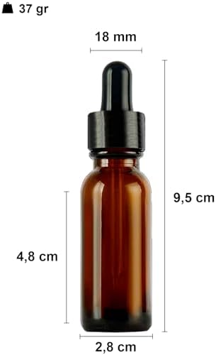 20 ml Metal Kapaklı Damlalık Dropper Şişesi Serum 20 cc Cam Şişe 6 Adet (Siyah Kapak, /Kahverengi)
