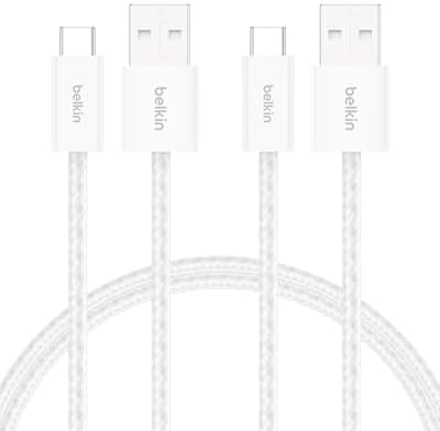 2'li Örgülü USB-A - USB-C Kablo, 1,5 m, 15 W, Yumuşak, Esnek ve Hızlı Şarj Kablosu, 17 ve 16 Serisi, Galaxy S25, 10, iPad Pro ve Daha Fazlasıyla Uyumlu, Beyaz