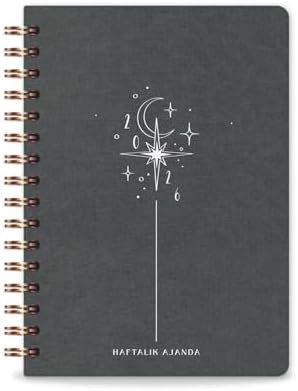 2026 Spiralli A5 Haftalık Ajanda – Kir ve Suya Dayanıklı Sert Kapak - Füme