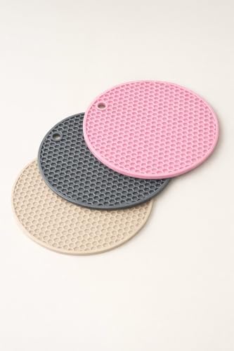 Petek Silikon, Yanmaz Yapışmaz Yuvarlak Altlık, Karışık Renk, 3'lü Set