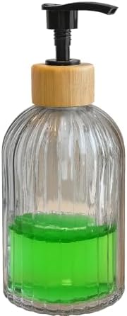 2’li Cam Sıvı Sabunluk Seti – Füme Renk, 300 ml Şeffaf Cam Gövde, Doğal Bambu Başlık ve Stand – Modern Pompalı Dispenser – Banyo, Mutfak ve Lavabo Üstü Kullanım için Uygun