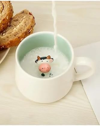 3D Porselen Kupa – Sevimli Inek Figürlü, 350 Ml, Eğlenceli Ve Şık Tasarım,Mavi