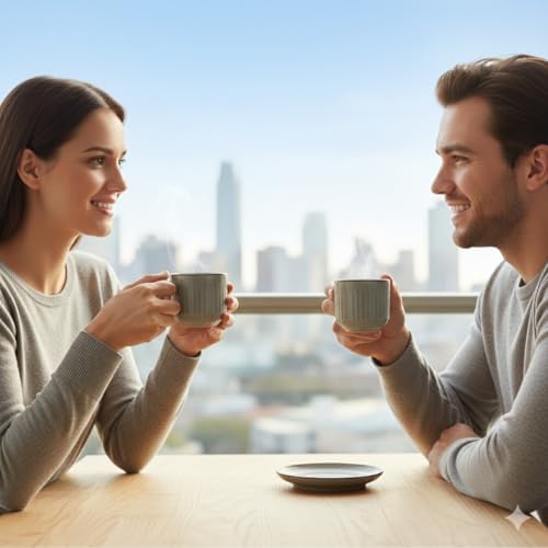 2'li Set Çizgili Seramik Fincan Takımı | Mat Kahverengi Beyaz Rustik Espresso & Türk Kahvesi Fincanı | Çift Kişilik Kulplu Servis Seti | Modern Ev ve Kafe Stili