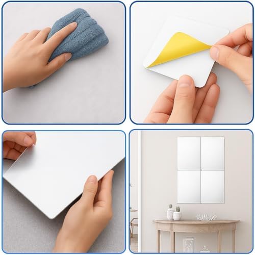 4 Adet Kendinden Yapışkanlı Pleksi Ayna Levha, Kırılmaz Akrilik Duvar Aynası, Dekoratif ve Modern Yapıştırmalı Panel, Hafif Parlak Pleksi Duvar Dekoru, Ev ve Ofis (4, Silver, 5x20)