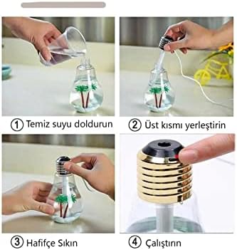 Ampul Şeklinde Hava Nemlendirici Işıklı Usb'li