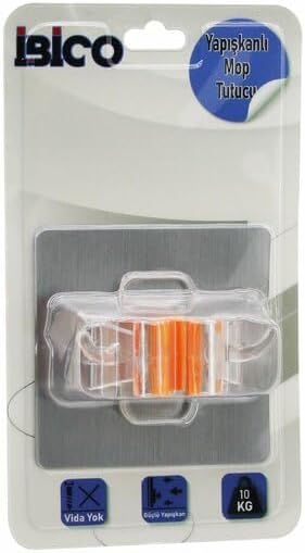 Mika Kristal 2'si 1 Arada Mop Sapı Tutucu ve Askı, PVC Plaka ile Yapışkanlı Montaj, 10 Kg Taşıma Kapasiteli