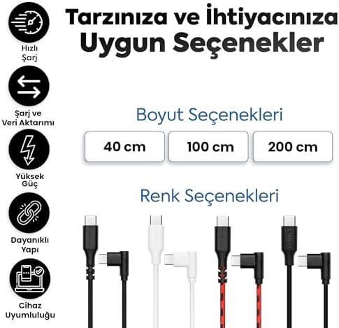 Type-C to Type-C ile Uyumlu ve ile Uyumlu Hızlı Şarj ve Data Kablosu 40 cm L Tipi Gaming (Siyah)