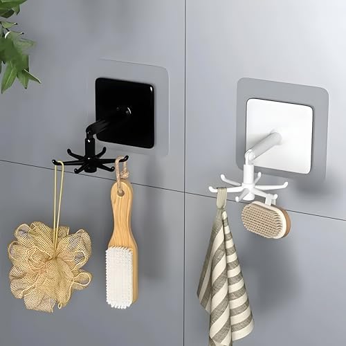 1 Adet 6 Kancalı 360° Döner Yapıştırmalı Askılık - Mutfak ve Banyo Organizeri, Kepçe, Havlu, Lif Askısı