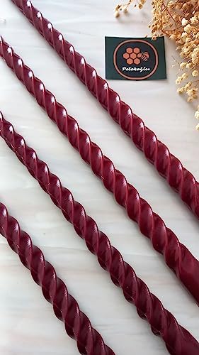 (4 Adet 27.5Cm) Mum Konik Şamdan Mumu Doğal Petek Mum Dekoratif Kırılmaz Akmaz Mum Bal Mumu Beeswax Candle (Bordo)