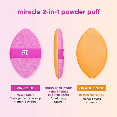 Real Techniques Miracle Ten Sünger + Miracle 2'si 1 Arada Pudra Pufu, Makyaj Karıştırma Süngeri ve Çift Taraflı Pudra Pufu, Sıvılar, Kremler ve Tozlar İçin, Vegan ve Lateks İçermez, 2 Adet