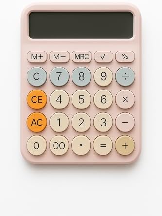 12 Haneli Renkli Hesap Makinesi Pinterest Tarzı Yuvarlak Tuşlu Beyaz Masaüstü Hesap Makinesi 4 Fonksiyonlu Pil Dahil Ofis Okul ve Ev Kullanımı için Uygun (Pembe)