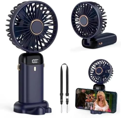 Mini El Fanı 5 Kademeli Dijital Led Göstergeli Boyun Askılı Mini Klima Vantilatör Lacivert