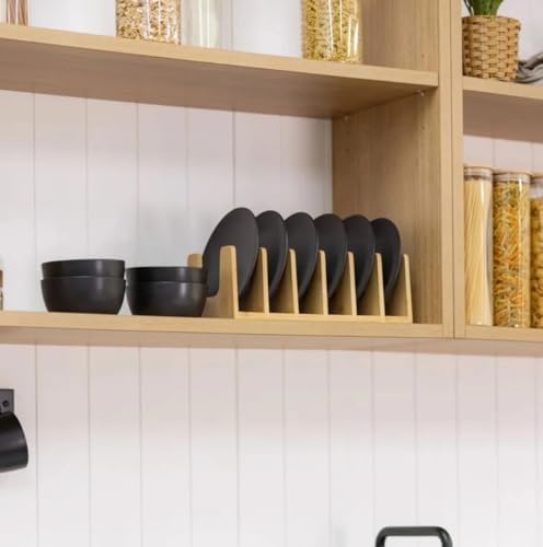 6 Bölmeli Bambu Tabaklık ve Tencere Kapağı Düzenleyici – Doğal Ahşap, Şık ve Dayanıklı Mutfak Organizeri, Tava,Tabak ve Kapaklar İçin Çok Amaçlı Düzenleyici