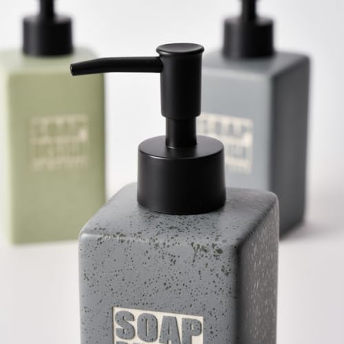 500ml Seramik Sıvı Sabunluk, Mat Taş Dokulu ve Kare Tasarım, Siyah Pompalı Banyo ve Mutfak Deterjan Dispenser (1 Adet - Asorti/Karışık Renk Gönderilir)