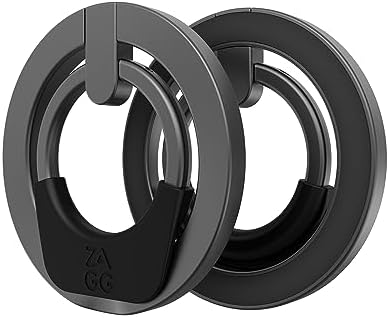 Halka Çıtçıt 360, Manyetik Halka Aksesuarı - 360 Derece Döndürme, Destek Çubuğu ile Güvenli Tutuş - Süper Güçlü Mıknatıs, MagSafe Cihazları ile Uyumlu, 14 ve Uyumlu Cihazlar, Siyah
